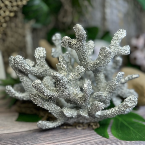 NEW Silver Poly Resin CORAL Coastal Nautical Beach Ocean Decor Bookend Shell Dis - Picture 10 of 16